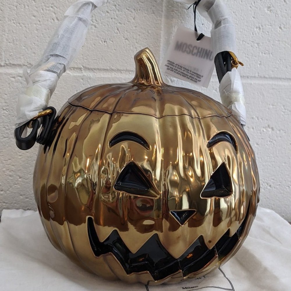 Halloween 🎃 SS20 Moschino Couture JeremyScott Laminated Pumpkin Bronze Handbag - Picture 16 of 16